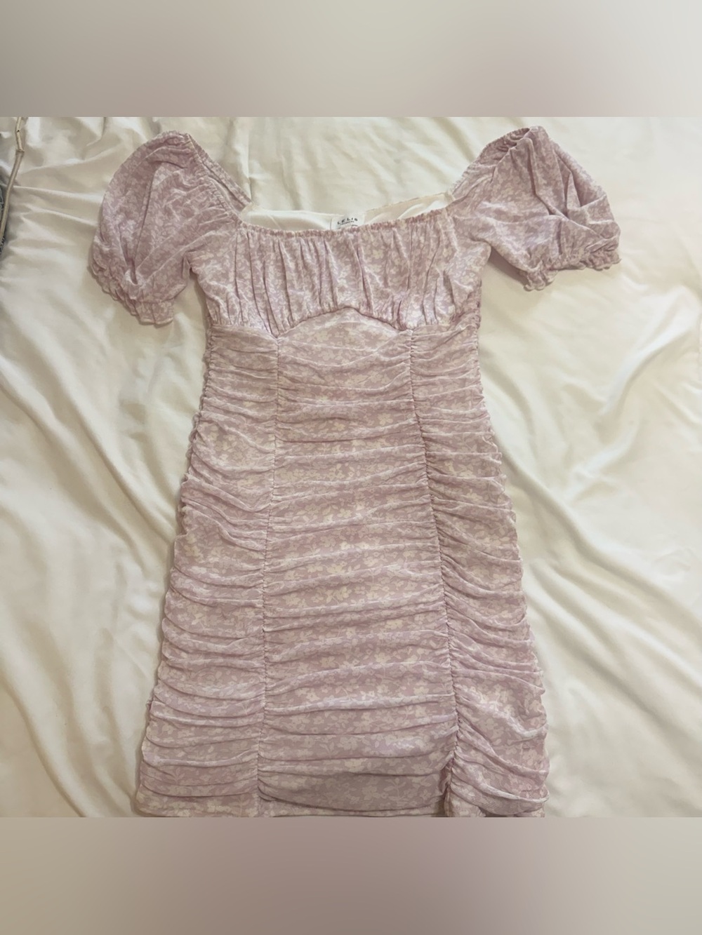 Le Lis Lavender Ruched Puff Sleeve Mini Dress
